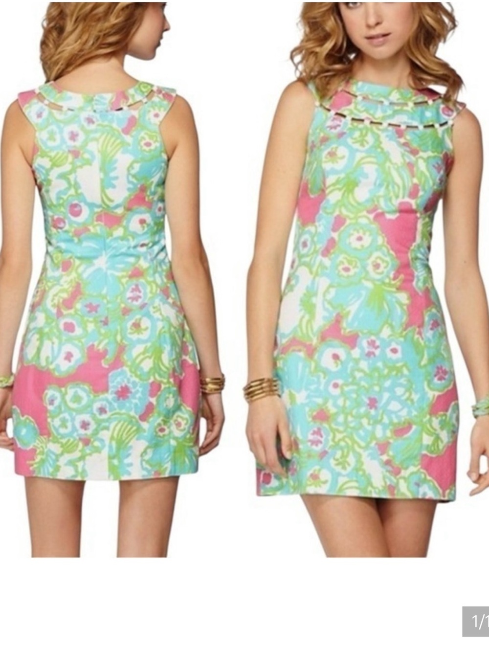 Lilly Pulitzer Pink, Aqua & Green Ruffle-Neck Mini Dress